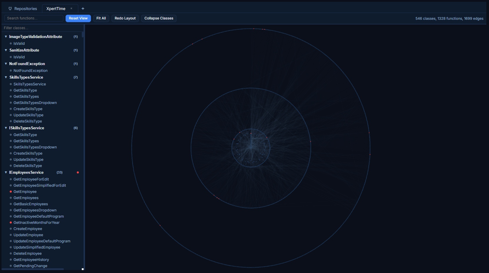 Pragma Core Code Map - interactive call graph visualization with function nodes and call edges